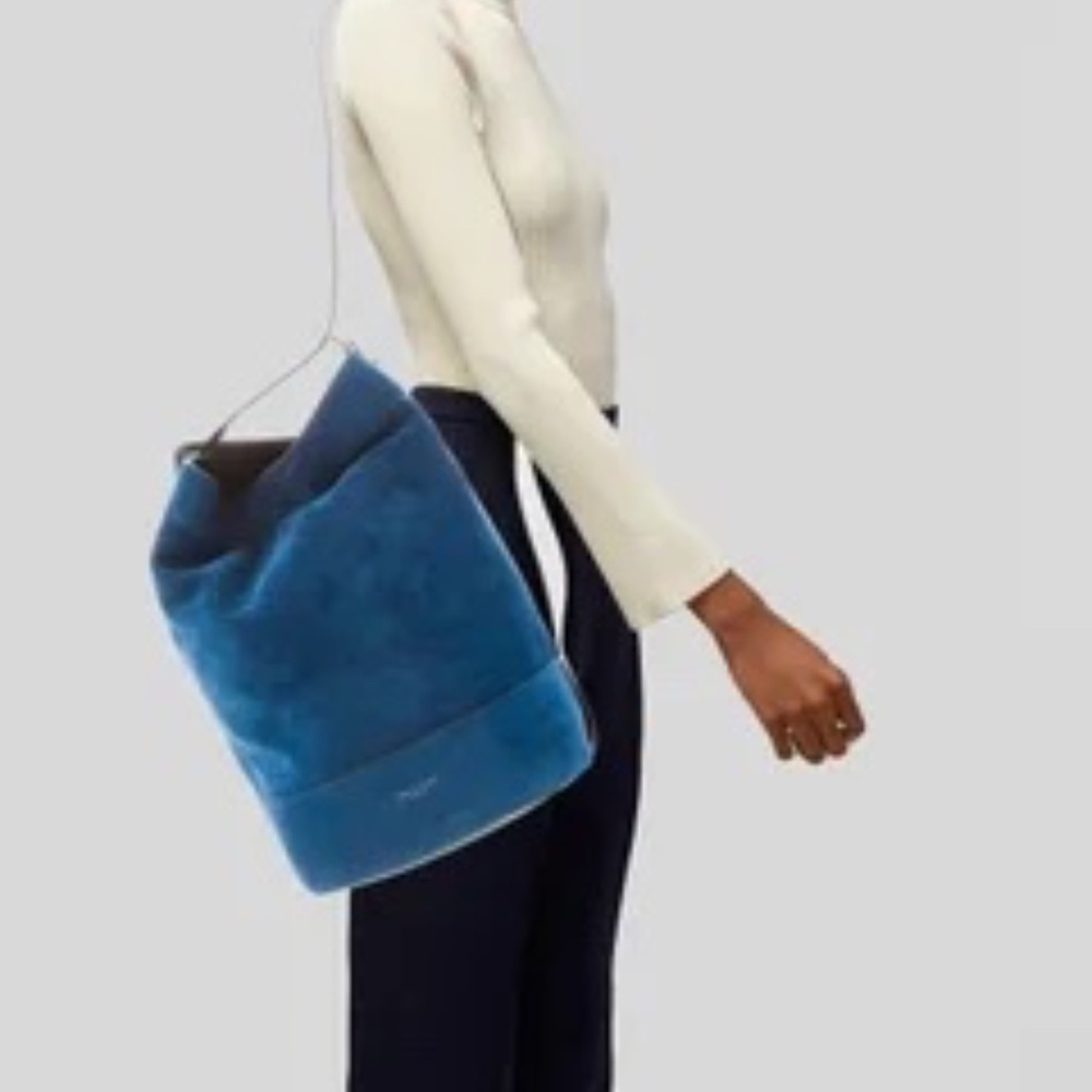 Rag & Bone Bucket Bag Nappa Leather/Suede w/adjustable Shoulder Strap Deep Blue - Picture 2 of 16